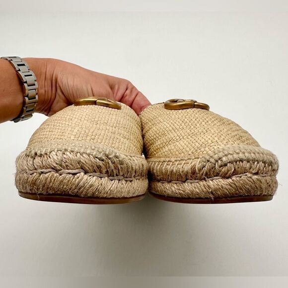 GUCCI GG Marmont Straw Elaphe Matelasse Espadrille Mules Natural Raffia EU 38.5 - Picture 7 of 15